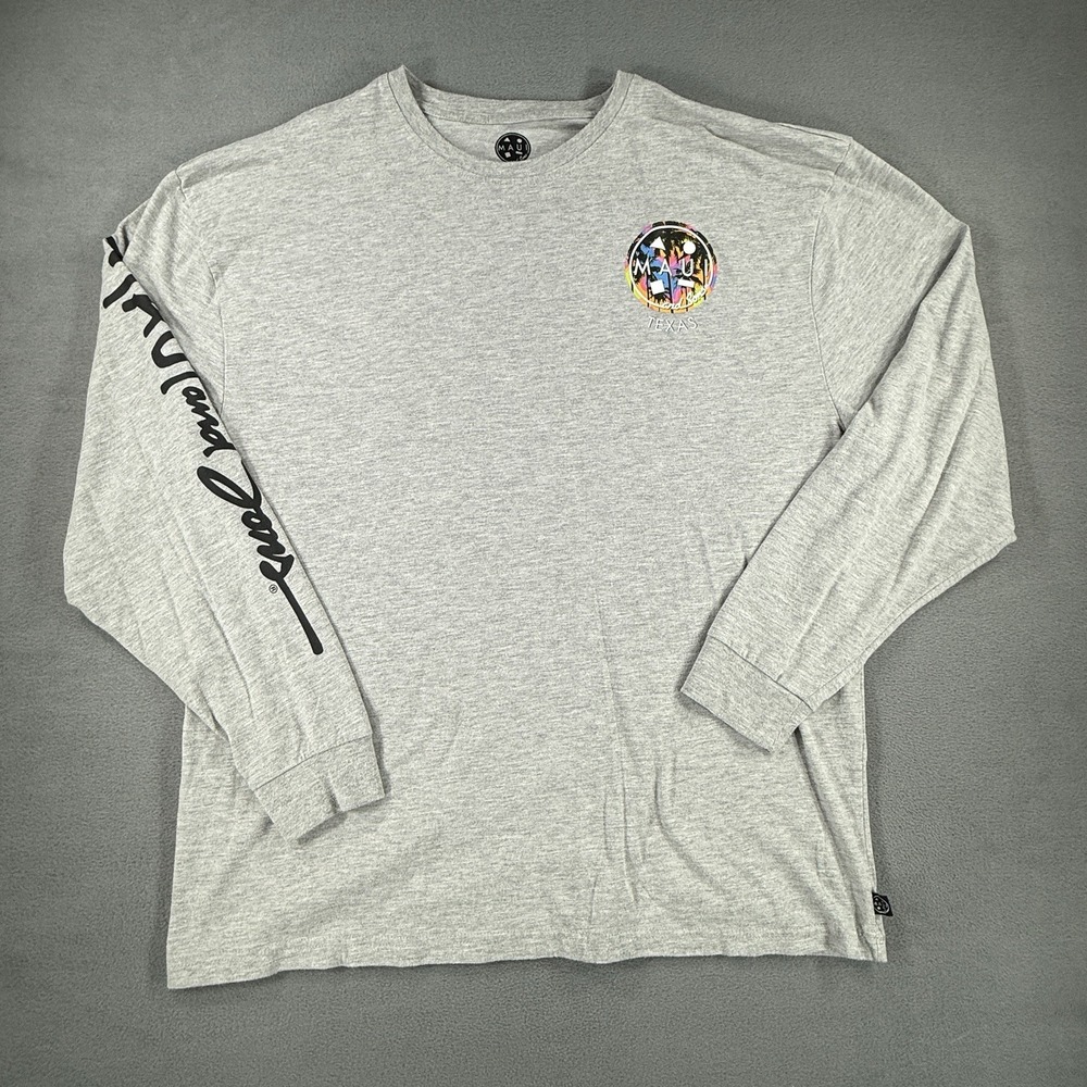 Maui and Sons Long Sleeve Shirt Mens 2XL Gray Retro Graphic Surf Skate Tee Texas